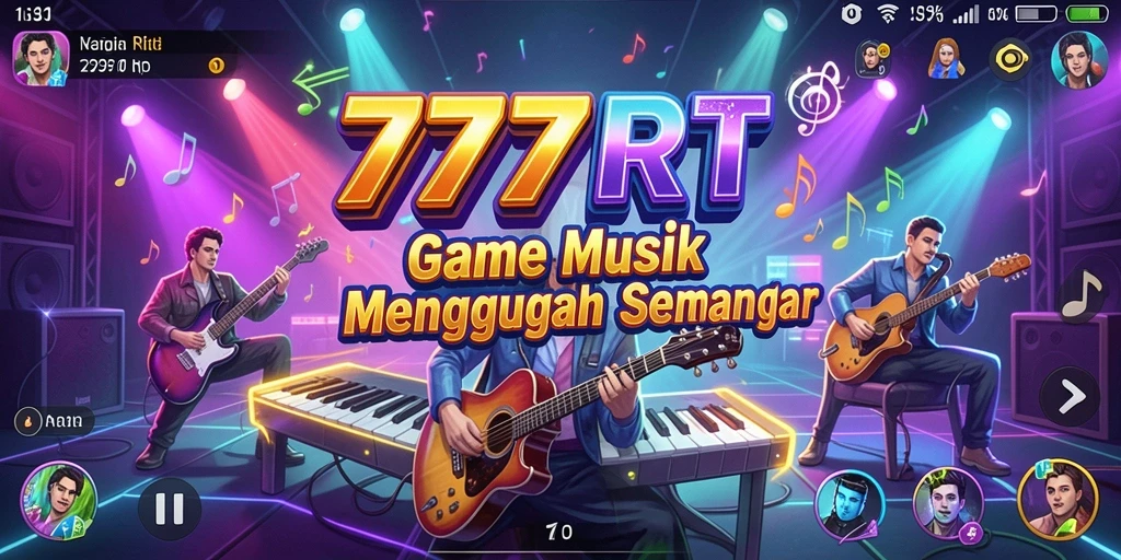 Screenshot gameplay 777RT dengan tampilan berwarna dan musik yang menyenangkan.