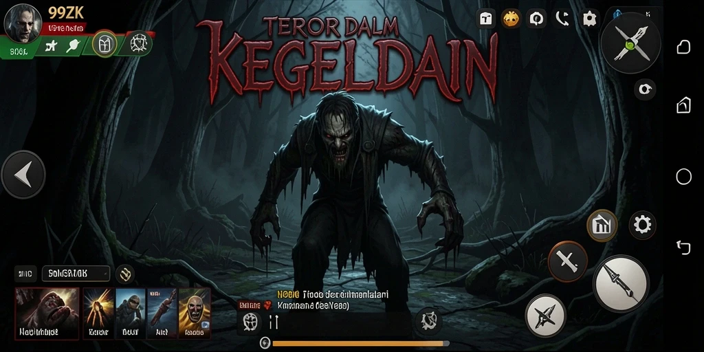 Tampilan gameplay menakutkan dari 99ZK di kegelapan malam.