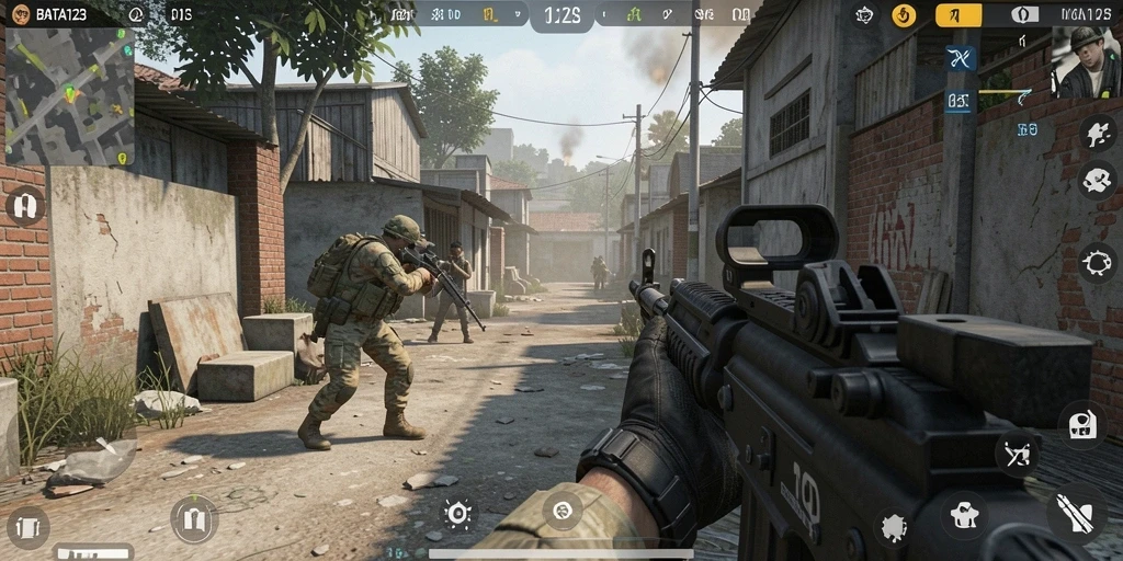 Screenshot utama BATA123 yang menunjukkan aksi gameplay FPS yang mendebarkan.