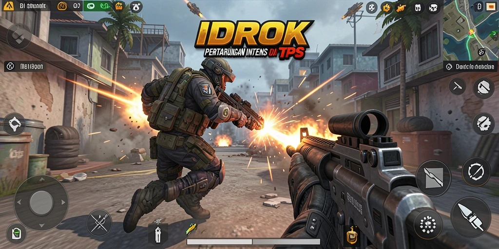 Screenshot menunjukkan aksi seru dalam gameplay TPS IDROK.