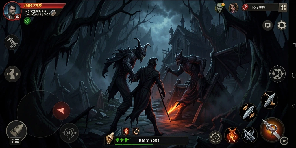Tangkapan layar gameplay INK789 menampilkan suasana mencekam di dalam kegelapan.