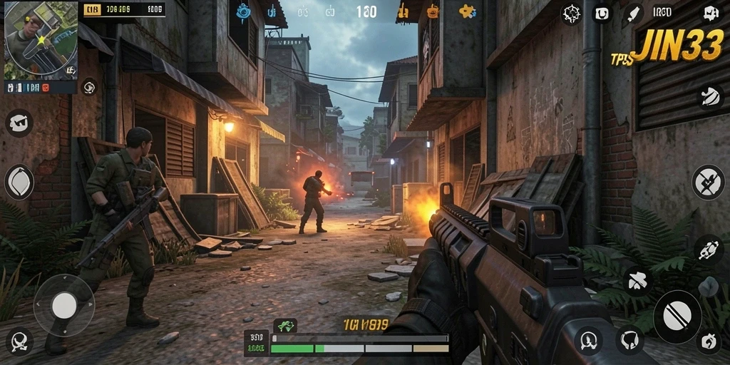 Tangkapan layar menampilkan aksi seru dalam gameplay TPS JIN33.