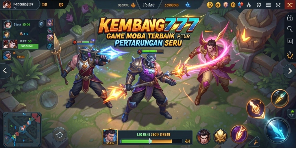 Screenshot menampilkan pertarungan seru dalam KEMBANG777 di arena MOBA.