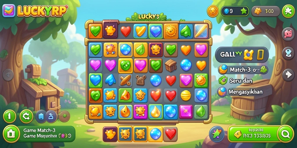 Gameplay seru LUCKYRP dengan tantangan Match-3 yang mengasyikkan.