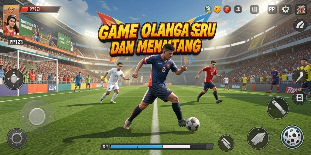 Tangkapan layar utama PP123 menampilkan aksi seru dalam permainan olahraga.