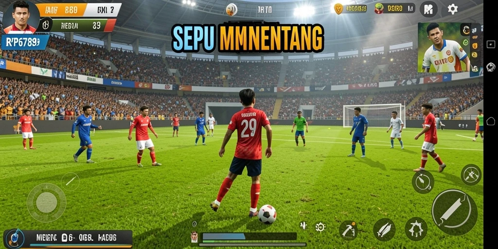 Screenshot gameplay RP6789 menampilkan aksi sepak bola yang mendebarkan.