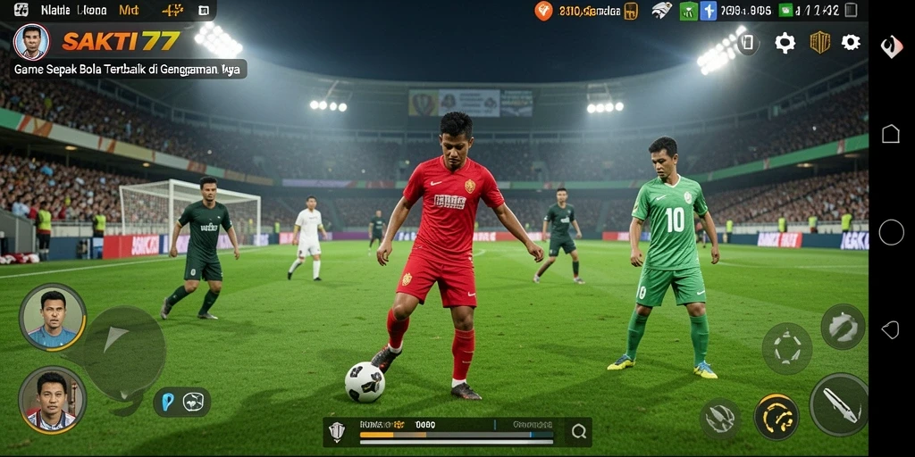 Tampilan gameplay seru SAKTI77 dalam aksi sepak bola.